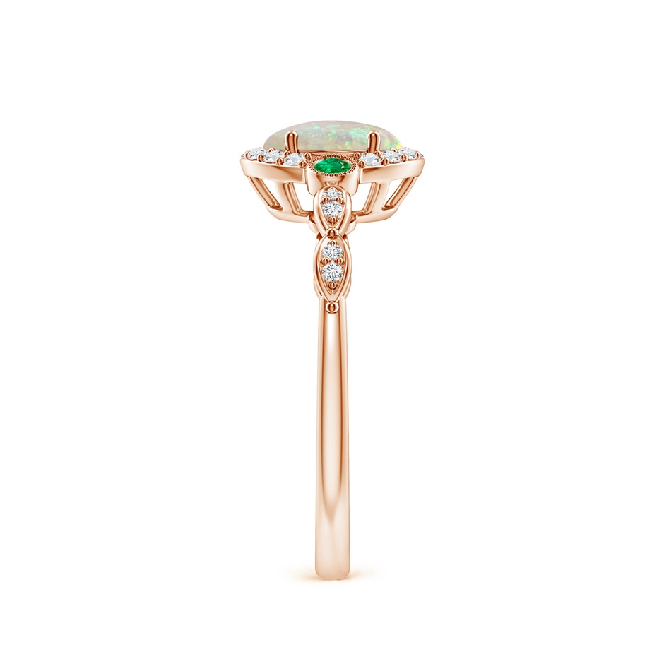 7x5mm AAA Vintage Oval Opal and Diamond Halo Ring with Bezel Emerald in Rose Gold body-hand