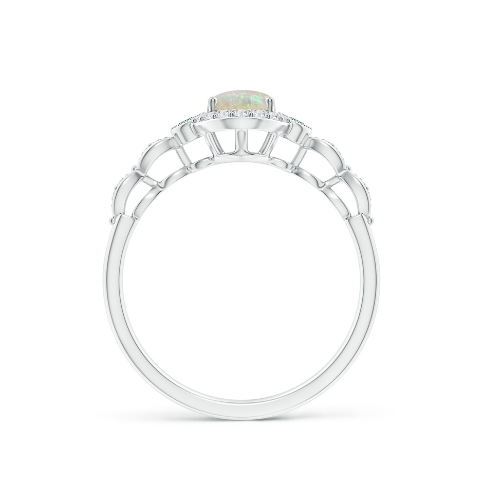 7x5mm AAA Vintage Oval Opal and Diamond Halo Ring with Bezel Emerald in White Gold side-1