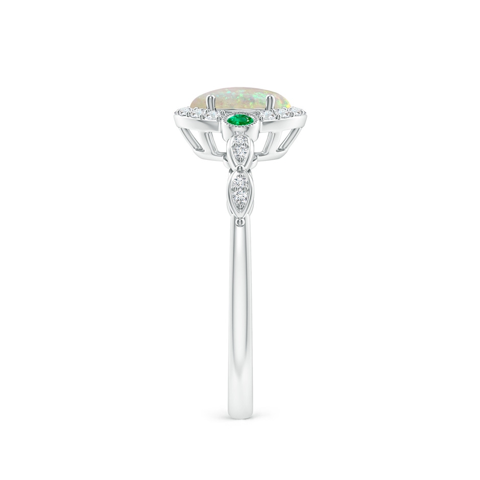7x5mm AAA Vintage Oval Opal and Diamond Halo Ring with Bezel Emerald in White Gold body-hand