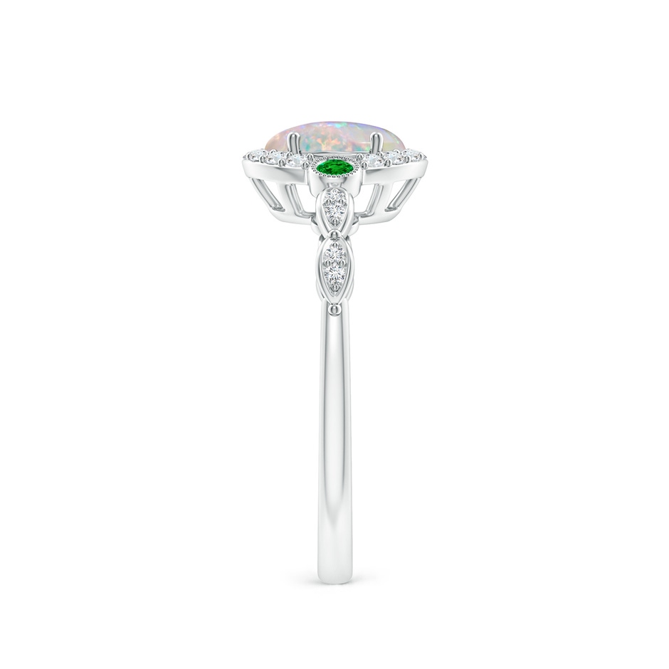 7x5mm AAAA Vintage Oval Opal and Diamond Halo Ring with Bezel Emerald in P950 Platinum body-hand