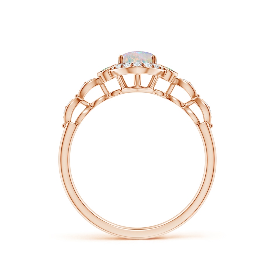 7x5mm AAAA Vintage Oval Opal and Diamond Halo Ring with Bezel Emerald in Rose Gold side-1