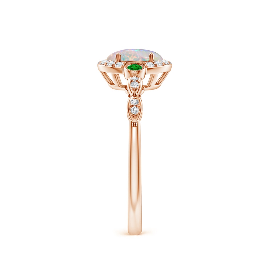 7x5mm AAAA Vintage Oval Opal and Diamond Halo Ring with Bezel Emerald in Rose Gold body-hand
