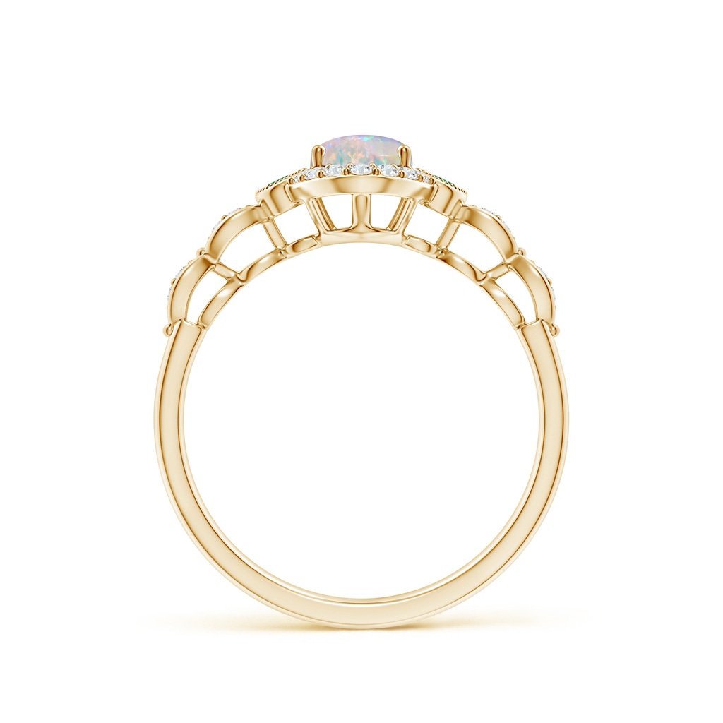 7x5mm AAAA Vintage Oval Opal and Diamond Halo Ring with Bezel Emerald in Yellow Gold Side-1