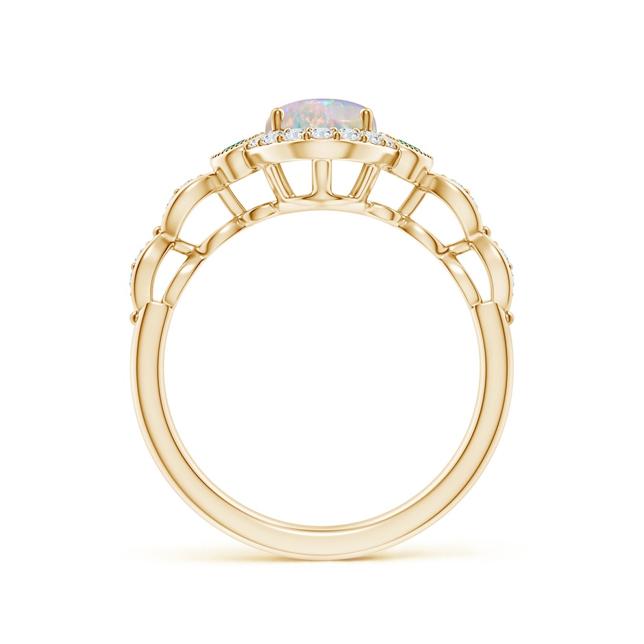 8x6mm AAAA Vintage Oval Opal and Diamond Halo Ring with Bezel Emerald in Yellow Gold side-1