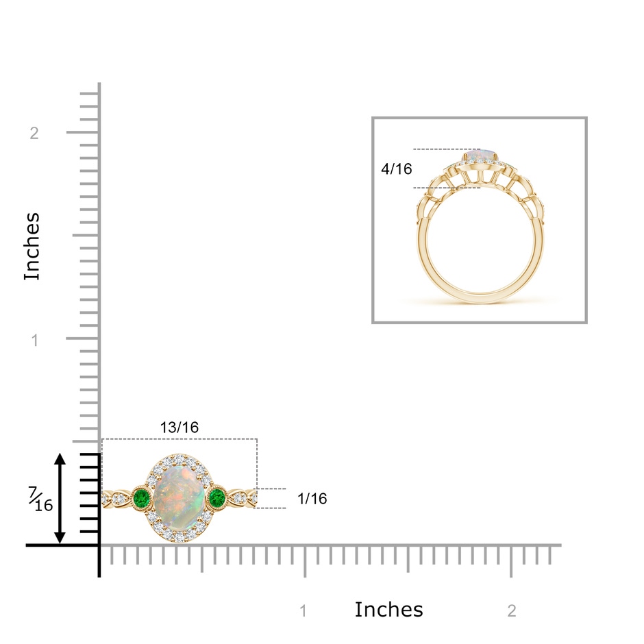 8x6mm AAAA Vintage Oval Opal and Diamond Halo Ring with Bezel Emerald in Yellow Gold product image