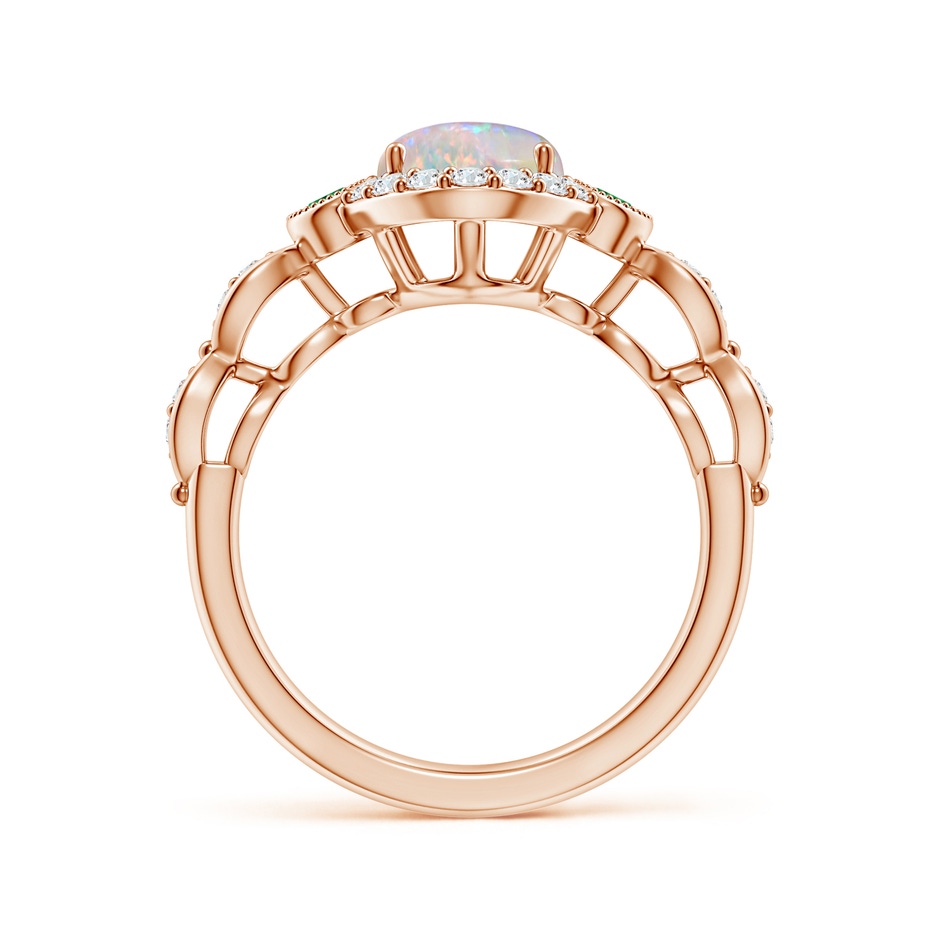 9x7mm AAAA Vintage Oval Opal and Diamond Halo Ring with Bezel Emerald in Rose Gold side-1
