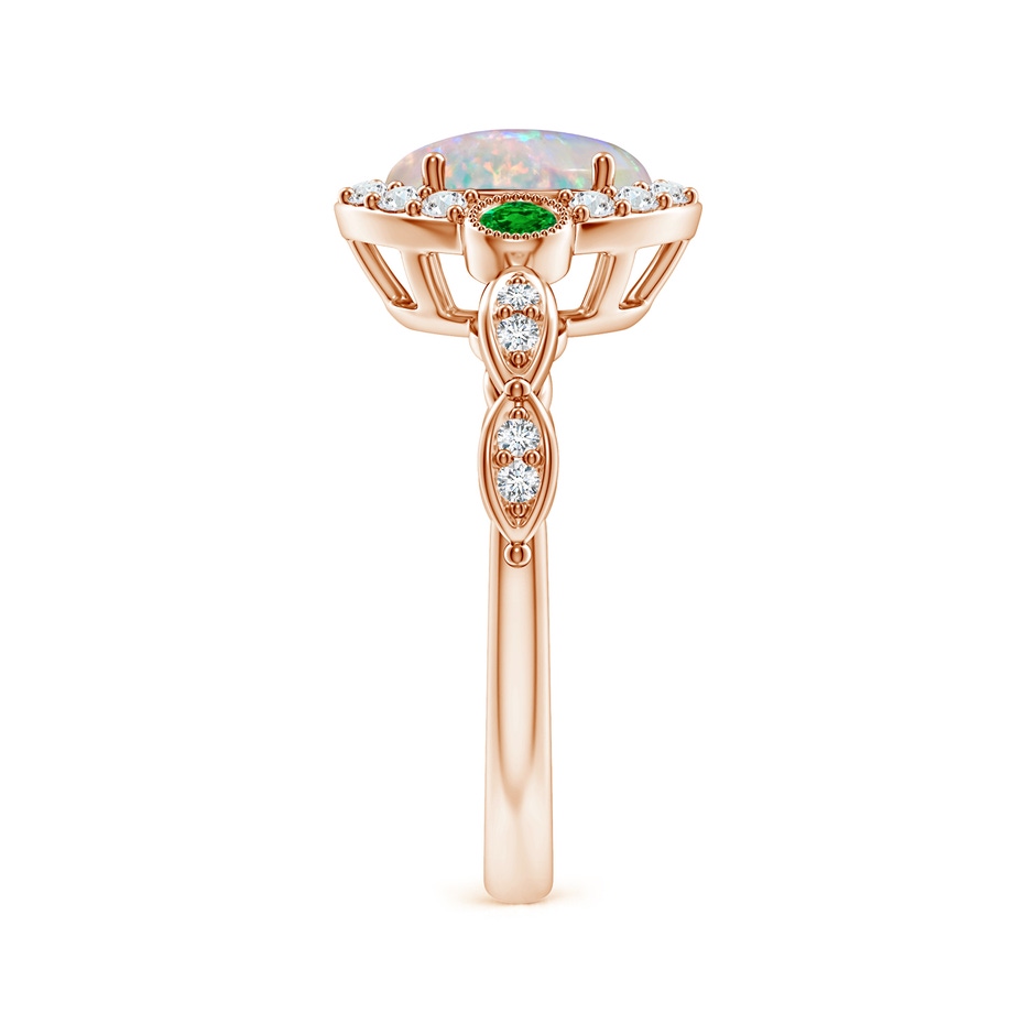 9x7mm AAAA Vintage Oval Opal and Diamond Halo Ring with Bezel Emerald in Rose Gold body-hand