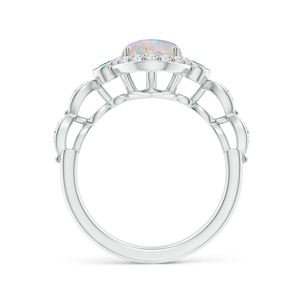 9x7mm AAAA Vintage Oval Opal and Diamond Halo Ring with Bezel Emerald in White Gold Side-1