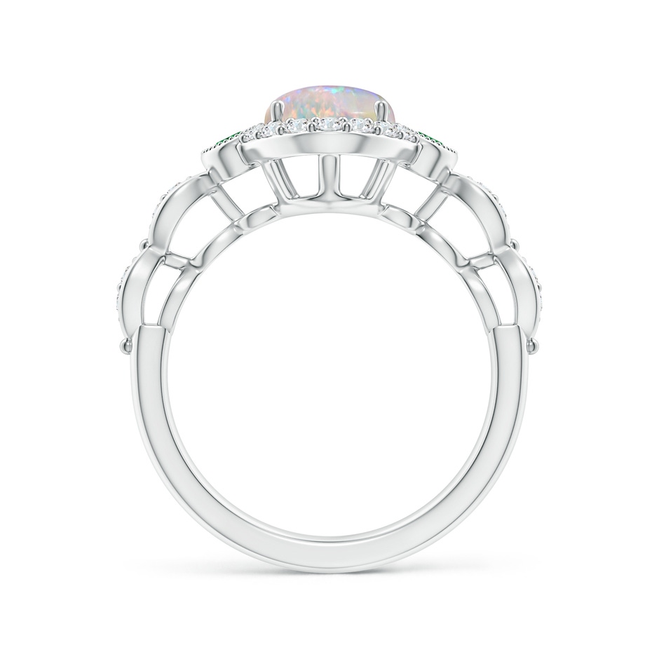 9x7mm AAAA Vintage Oval Opal and Diamond Halo Ring with Bezel Emerald in White Gold side-1