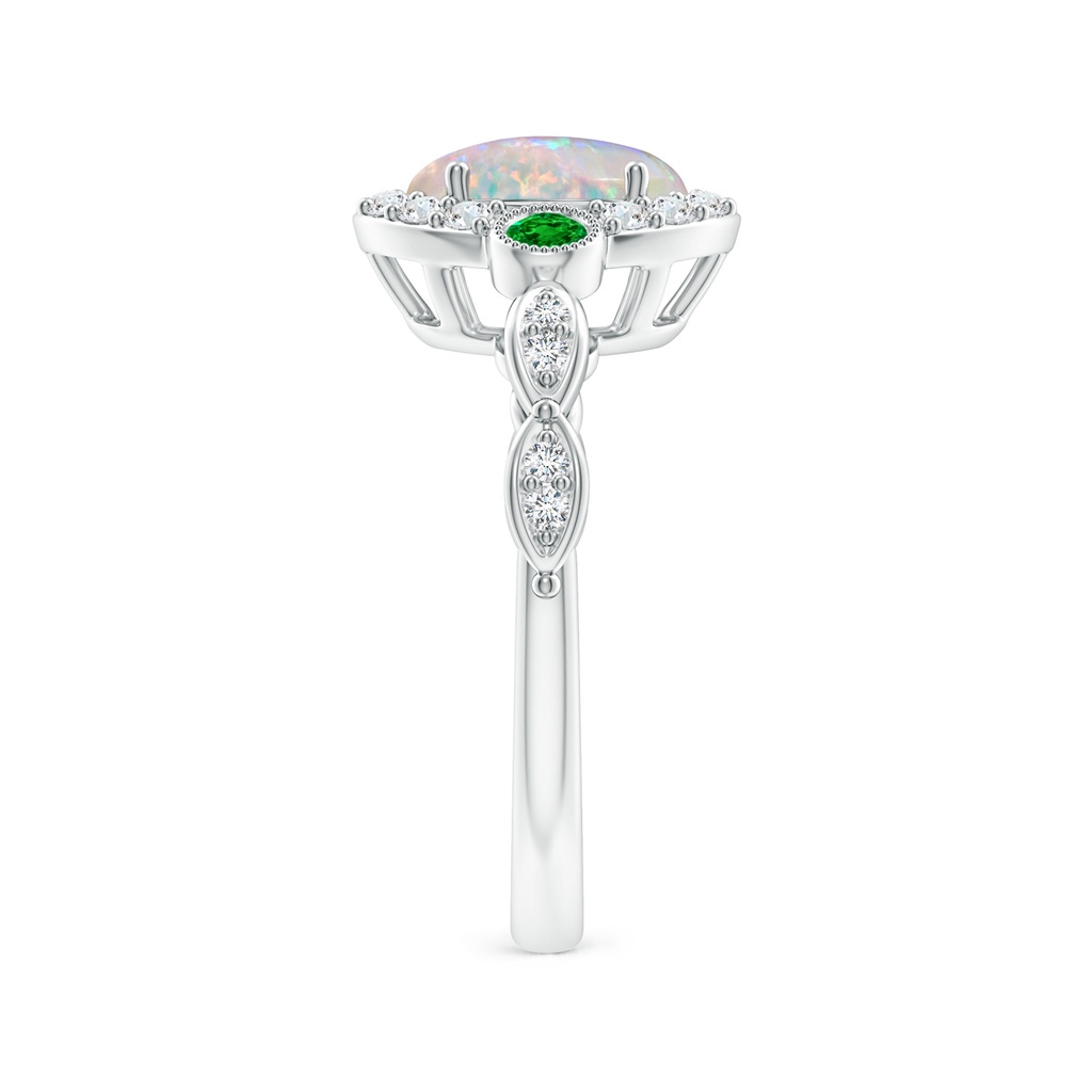 9x7mm AAAA Vintage Oval Opal and Diamond Halo Ring with Bezel Emerald in White Gold Body-Hand