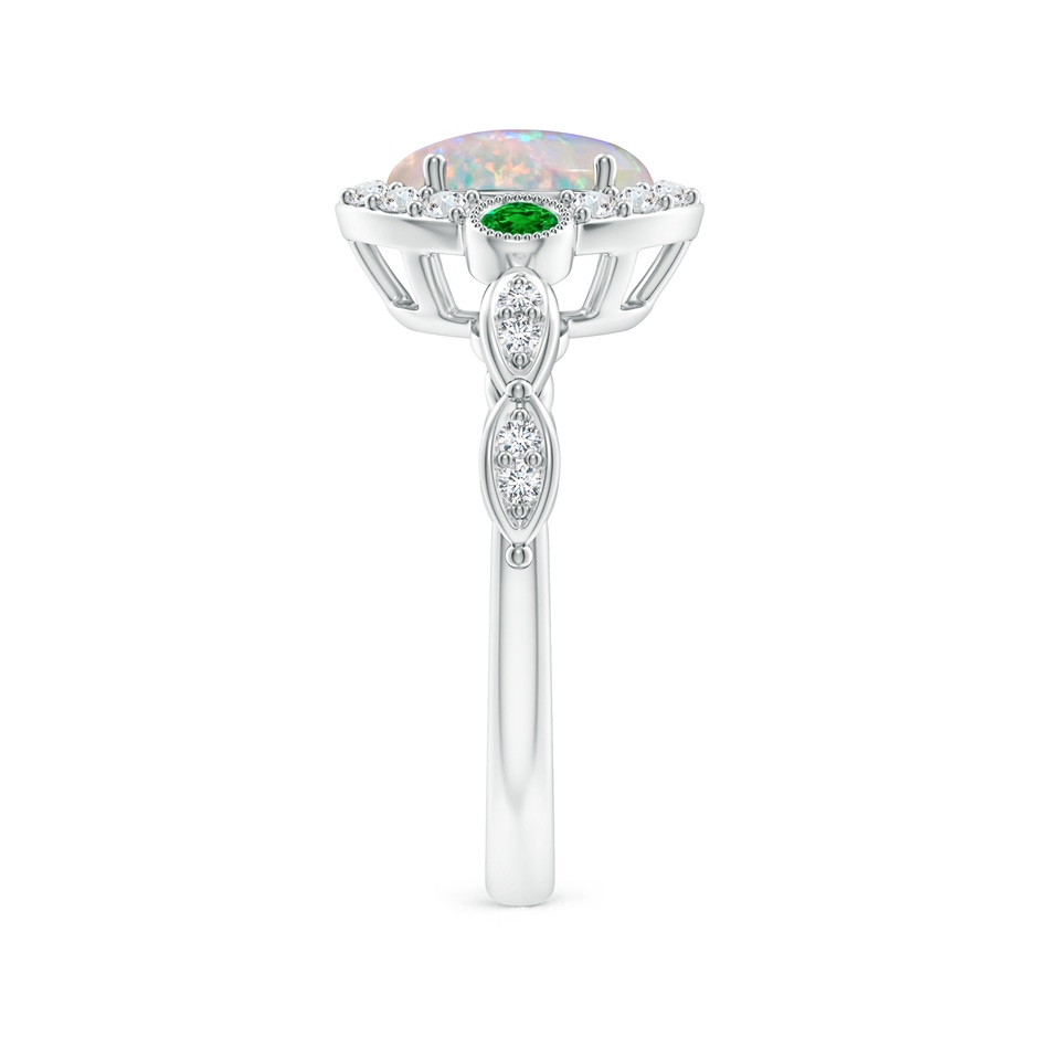 9x7mm AAAA Vintage Oval Opal and Diamond Halo Ring with Bezel Emerald in White Gold body-hand