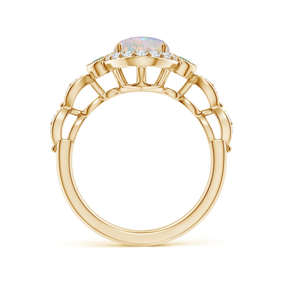 9x7mm AAAA Vintage Oval Opal and Diamond Halo Ring with Bezel Emerald in Yellow Gold side-1