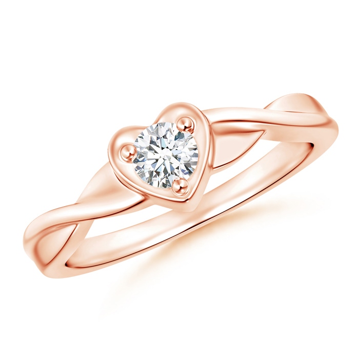 4mm GVS2 Criss-Cross Solitaire Round Diamond Heart Promise Ring in Rose Gold