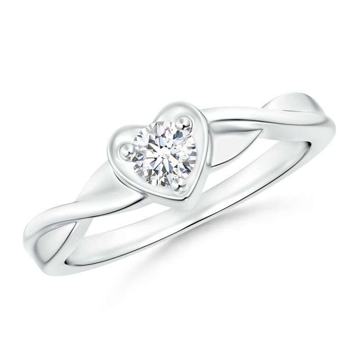 4mm GVS2 Criss-Cross Solitaire Round Diamond Heart Promise Ring in White Gold
