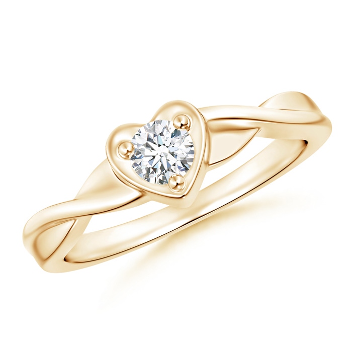 4mm GVS2 Criss-Cross Solitaire Round Diamond Heart Promise Ring in Yellow Gold