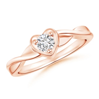 4mm HSI2 Criss-Cross Solitaire Round Diamond Heart Promise Ring in Rose Gold