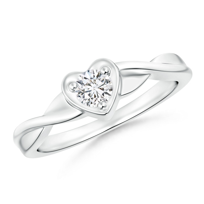 4mm HSI2 Criss-Cross Solitaire Round Diamond Heart Promise Ring in White Gold