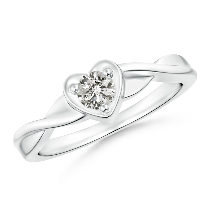 4mm KI3 Criss-Cross Solitaire Round Diamond Heart Promise Ring in White Gold 