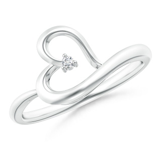 1.5mm GVS2 Tiny Round Diamond Tilted Ribbon Heart Ring in P950 Platinum