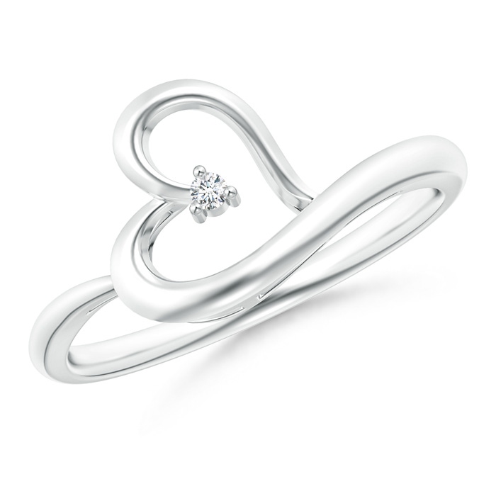 1.5mm GVS2 Tiny Round Diamond Tilted Ribbon Heart Ring in White Gold