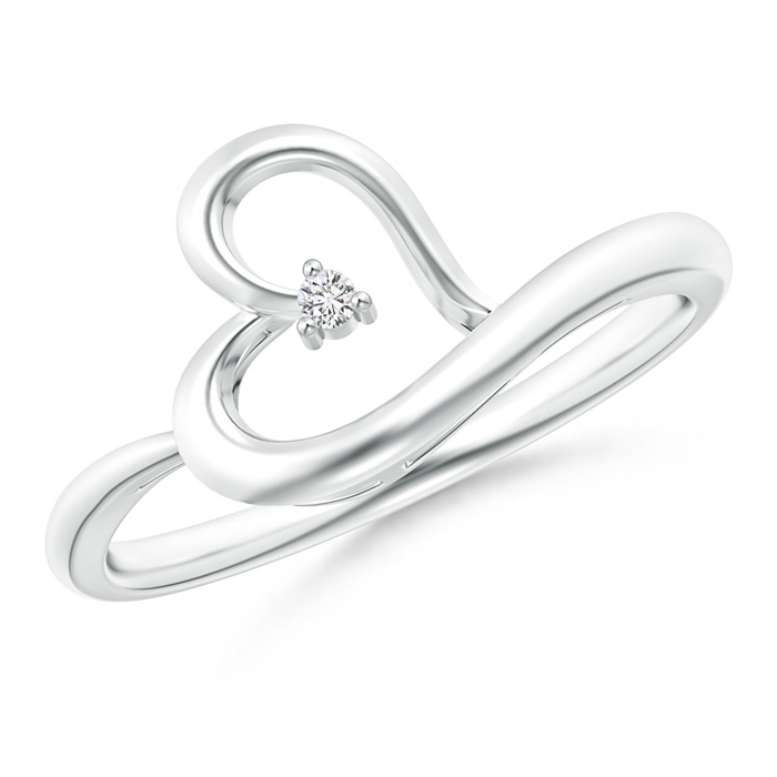 1.5mm HSI2 Tiny Round Diamond Tilted Ribbon Heart Ring in White Gold