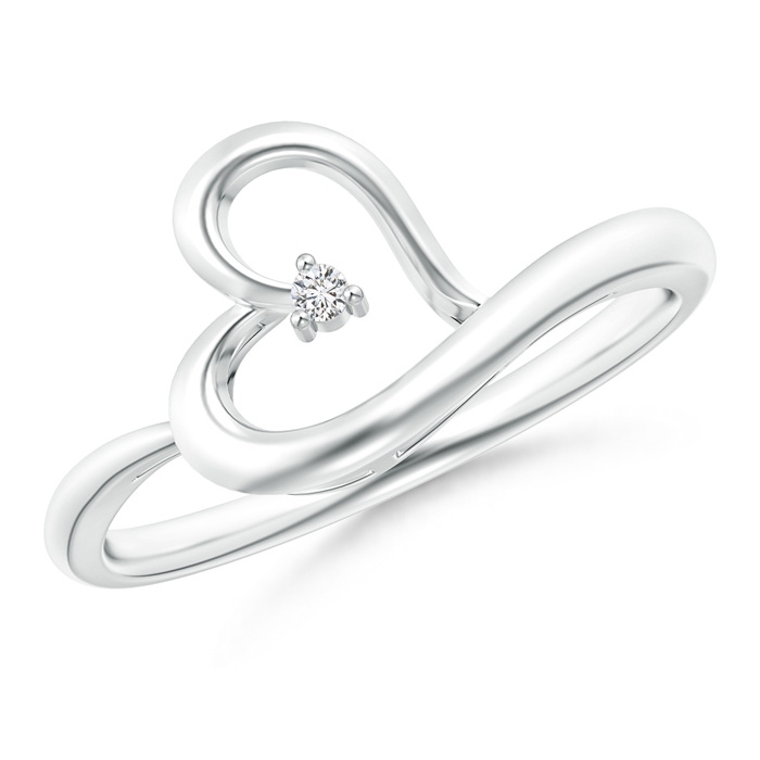 1.5mm HSI2 Tiny Round Diamond Tilted Ribbon Heart Ring in White Gold 