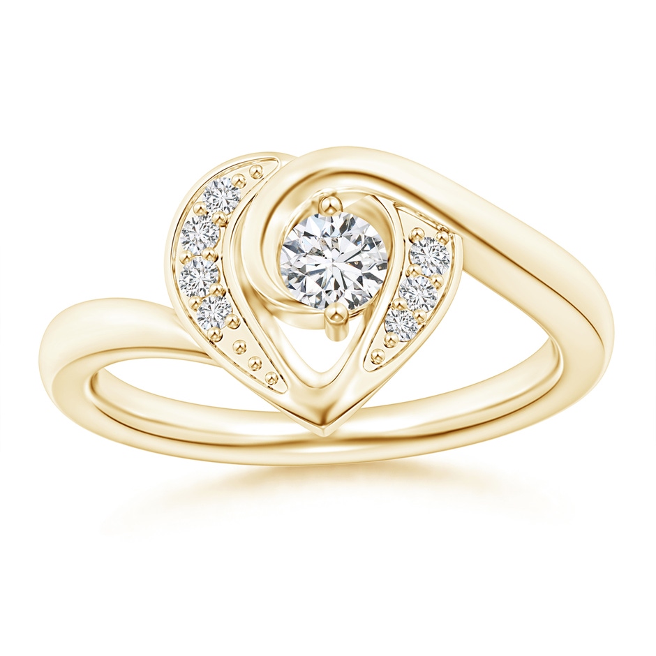 3.8mm HSI2 Solitaire Diamond Swirl Heart Ring in Yellow Gold 