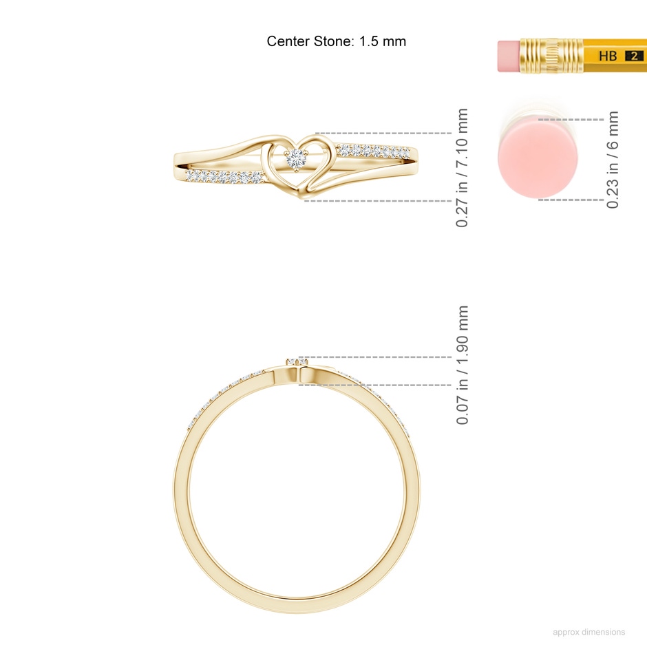 1.5mm GVS2 Round Diamond Split Shank Heart Promise Ring in 10K Yellow Gold ruler