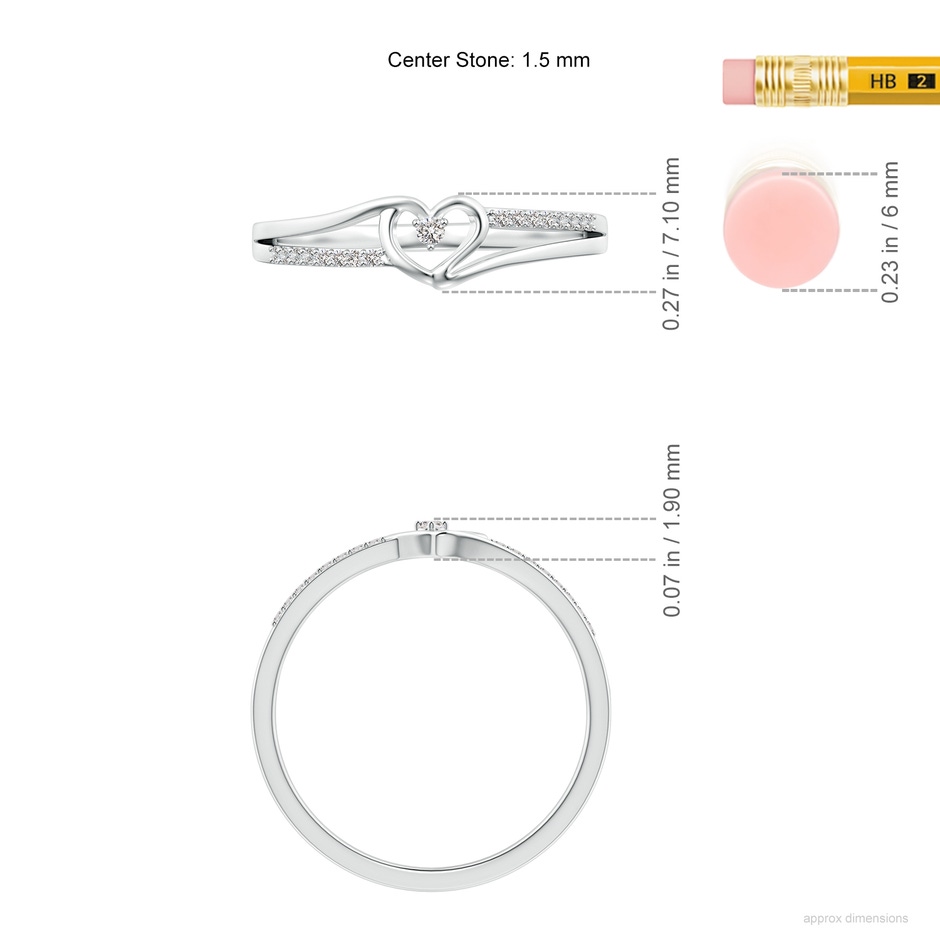 1.5mm IJI1I2 Round Diamond Split Shank Heart Promise Ring in White Gold ruler