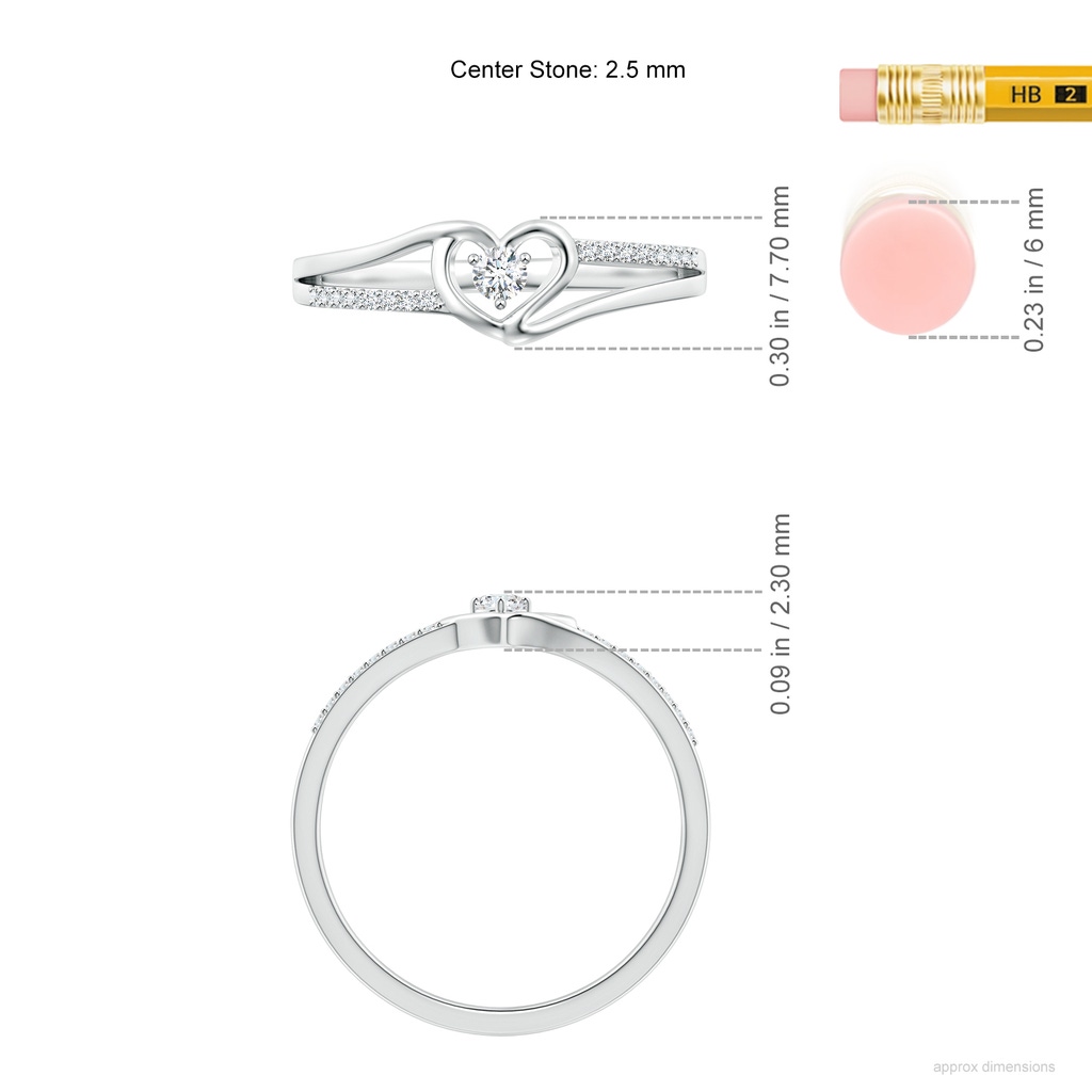 2.5mm GVS2 Round Diamond Split Shank Heart Promise Ring in P950 Platinum ruler