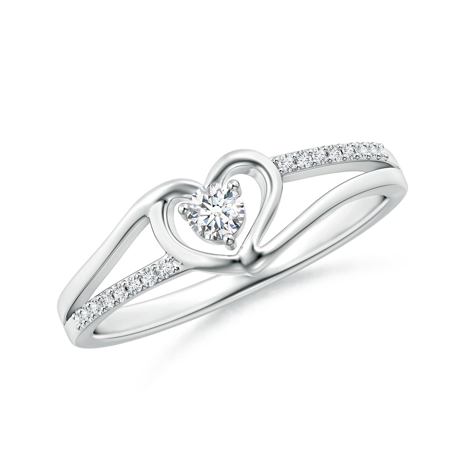 Round Diamond Split Shank Heart Promise Ring