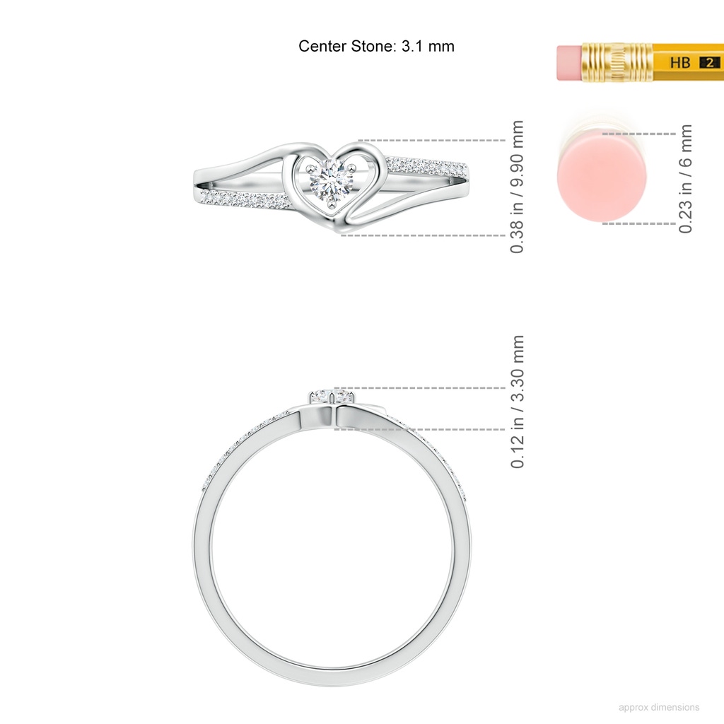 3.1mm GVS2 Round Diamond Split Shank Heart Promise Ring in P950 Platinum ruler