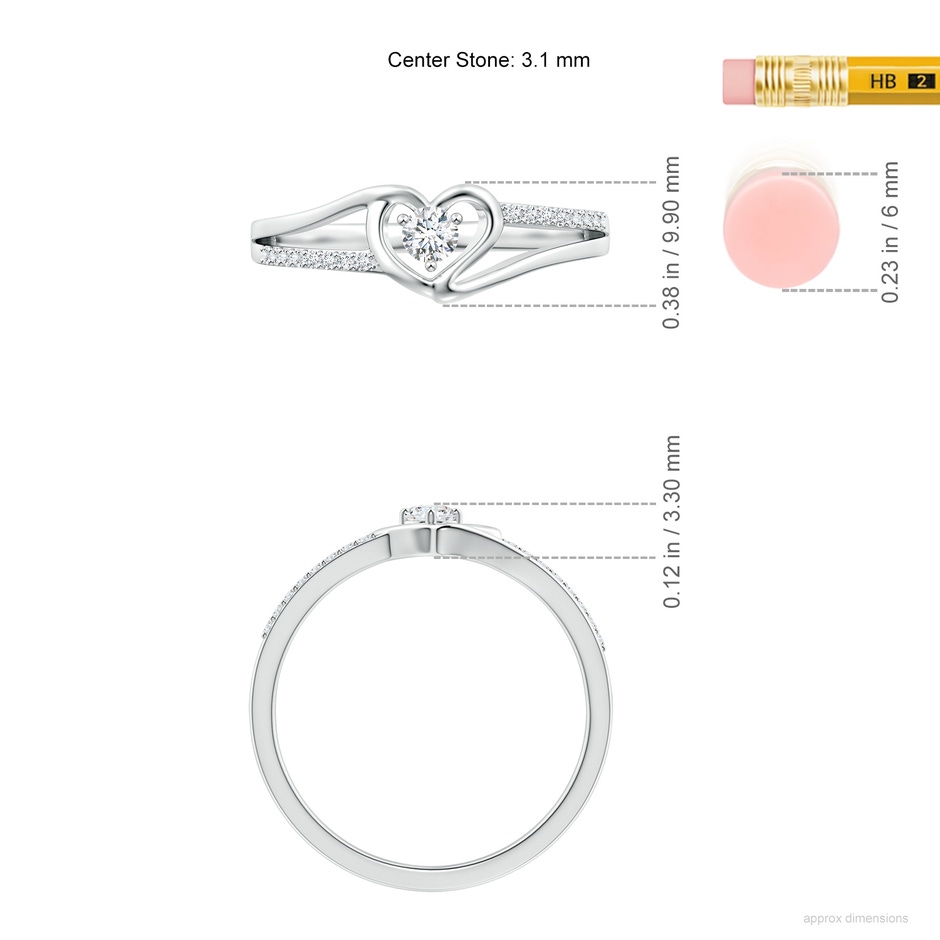 3.1mm GVS2 Round Diamond Split Shank Heart Promise Ring in P950 Platinum ruler