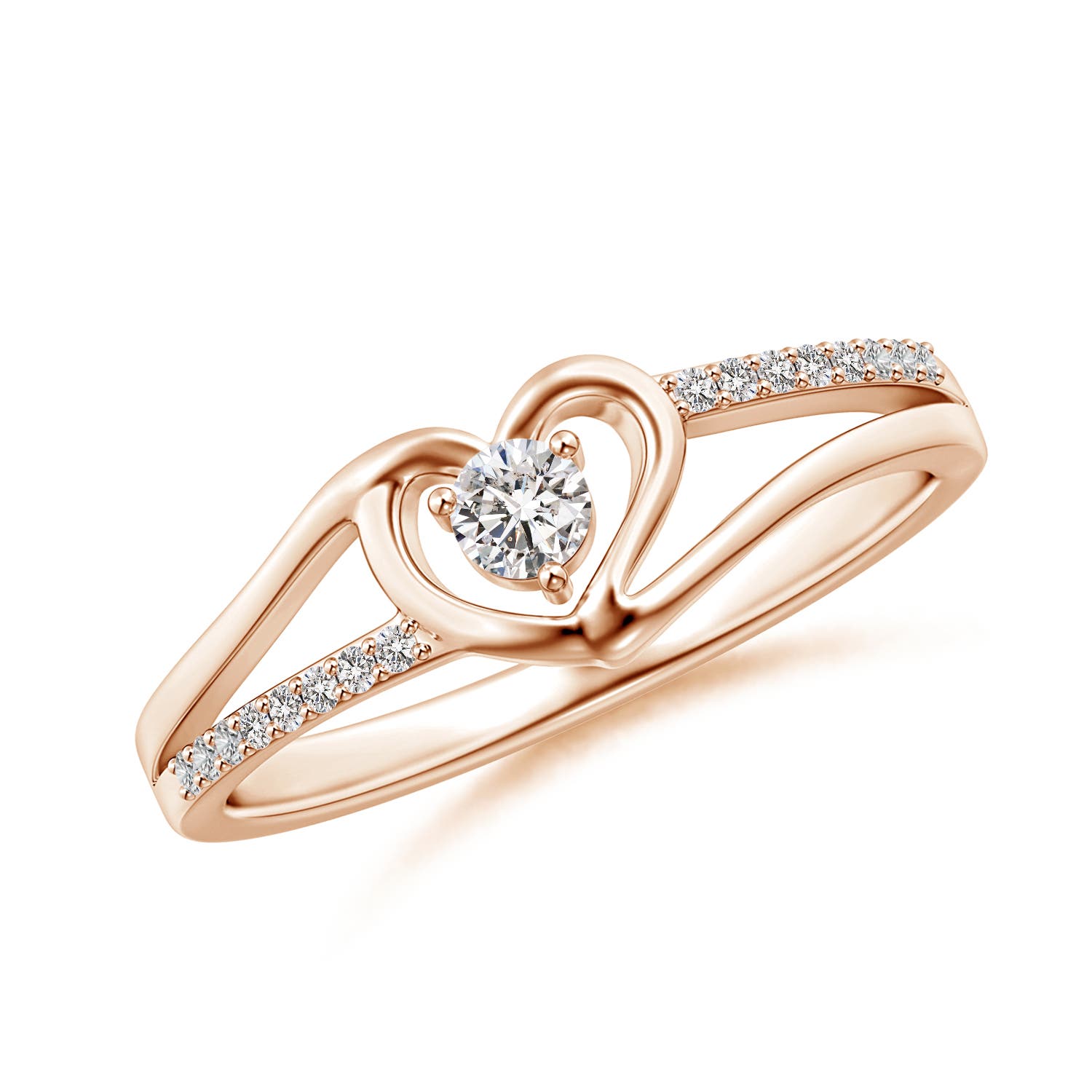 3.1mm IJI1I2 Round Diamond Split Shank Heart Promise Ring in Rose Gold