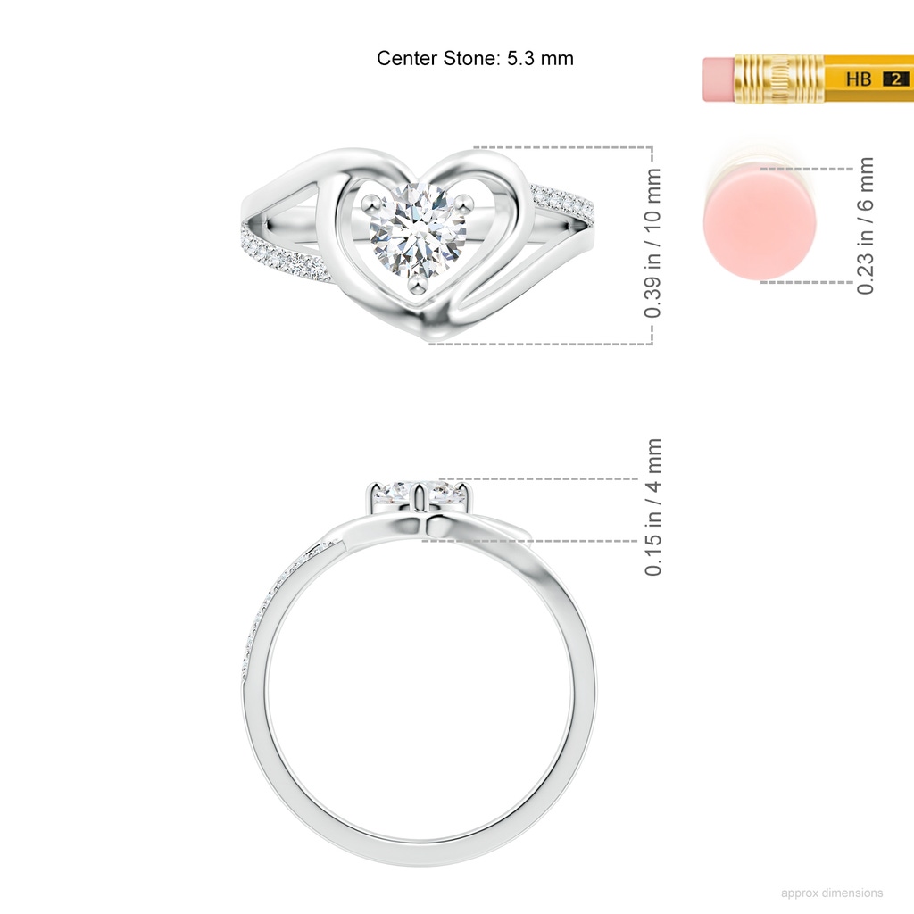 5.3mm GVS2 Round Diamond Split Shank Heart Promise Ring in P950 Platinum ruler