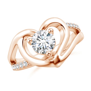 6mm GVS2 Round Diamond Split Shank Heart Promise Ring in Rose Gold