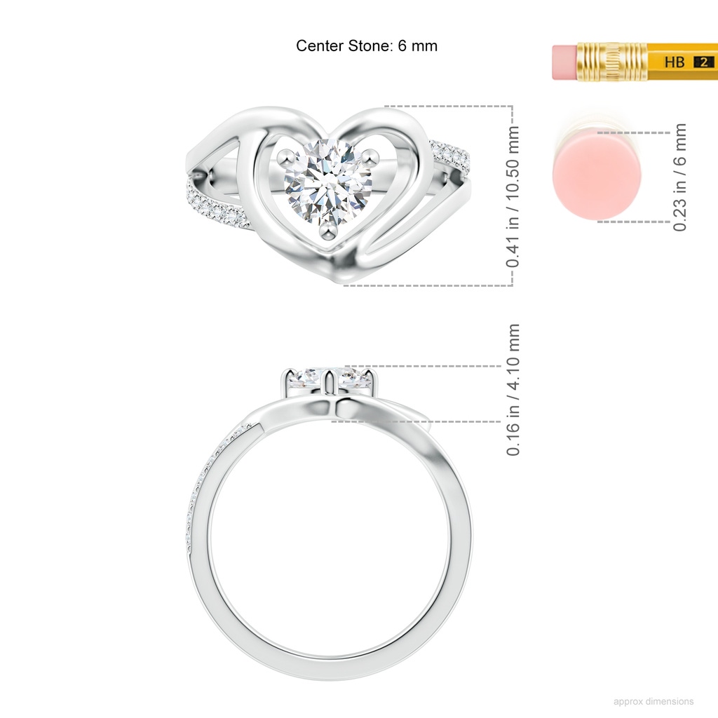 6mm GVS2 Round Diamond Split Shank Heart Promise Ring in S999 Silver ruler