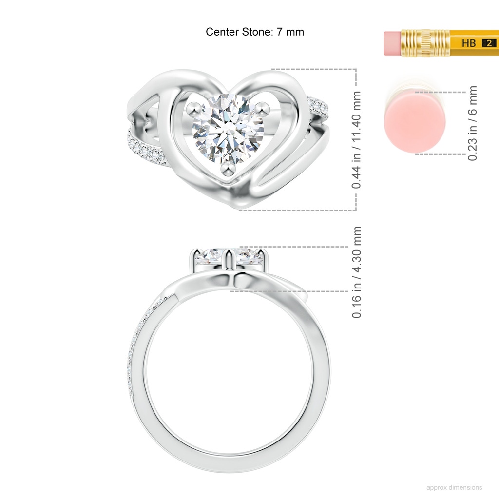 7mm GVS2 Round Diamond Split Shank Heart Promise Ring in S999 Silver ruler