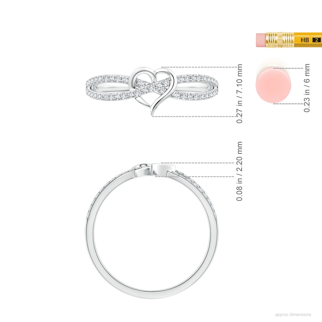 1mm GVS2 Round Diamond Criss Cross Heart Promise Ring in 18K White Gold ruler