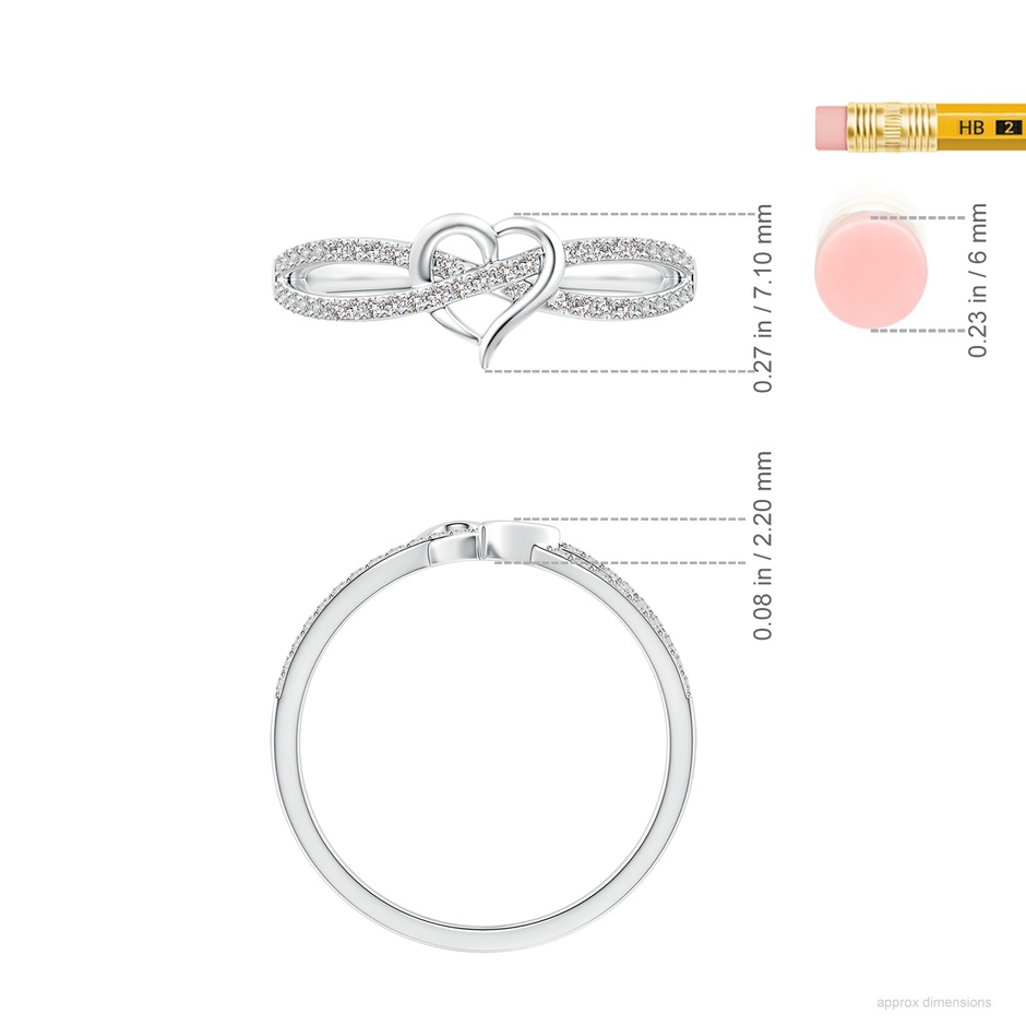 1mm IJI1I2 Round Diamond Criss Cross Heart Promise Ring in White Gold ruler