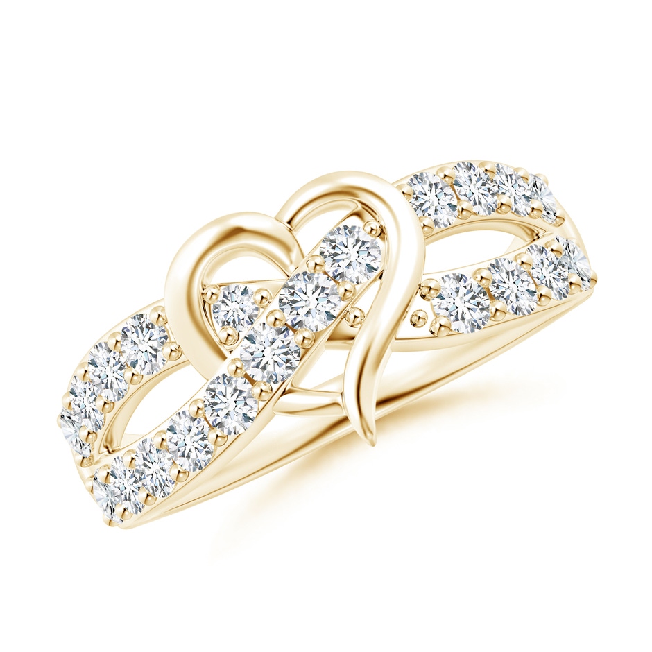 2.1mm GVS2 Round Diamond Criss Cross Heart Promise Ring in 18K Yellow Gold 