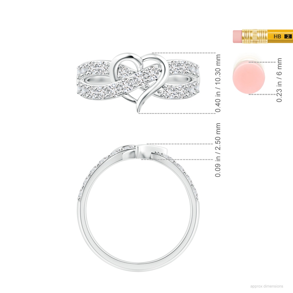2.1mm HSI2 Round Diamond Criss Cross Heart Promise Ring in S999 Silver ruler