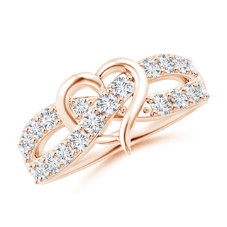 2.25mm GVS2 Round Diamond Criss Cross Heart Promise Ring in 18K Rose Gold