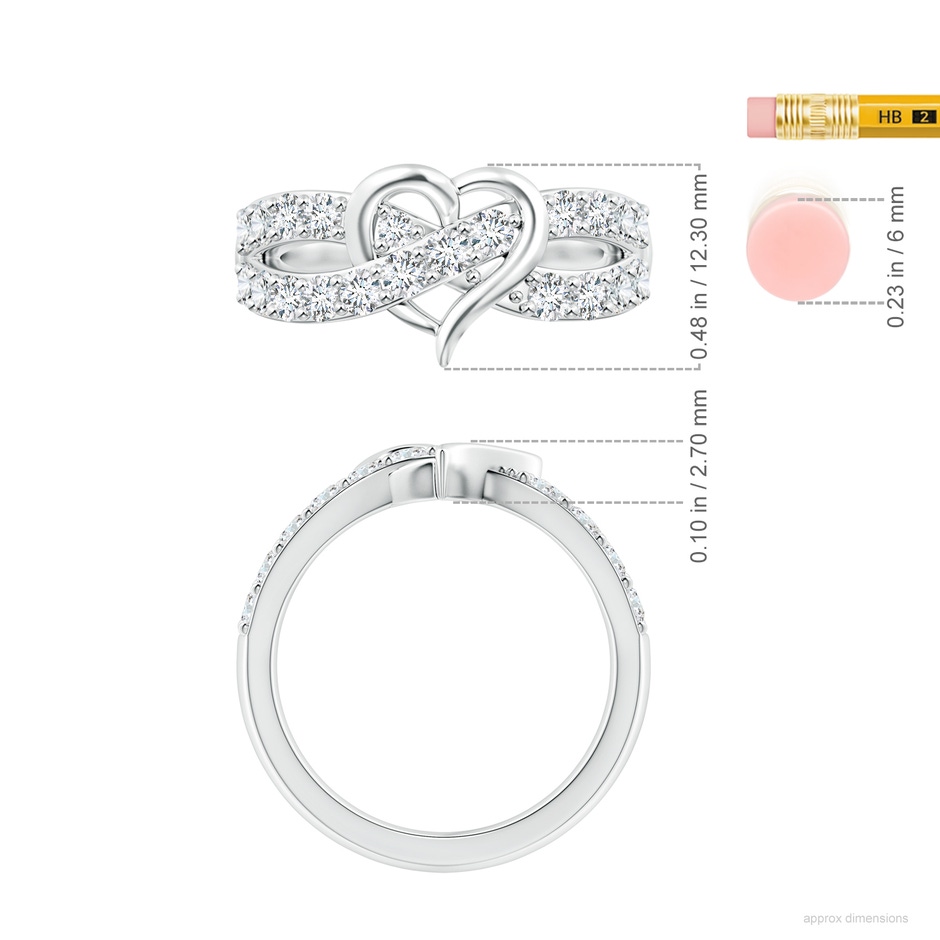 2.6mm GVS2 Round Diamond Criss Cross Heart Promise Ring in 9K White Gold ruler