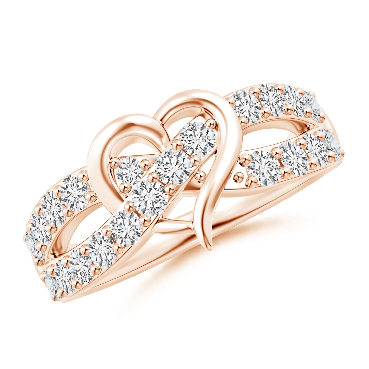 2.6mm HSI2 Round Diamond Criss Cross Heart Promise Ring in 18CT Rose Gold