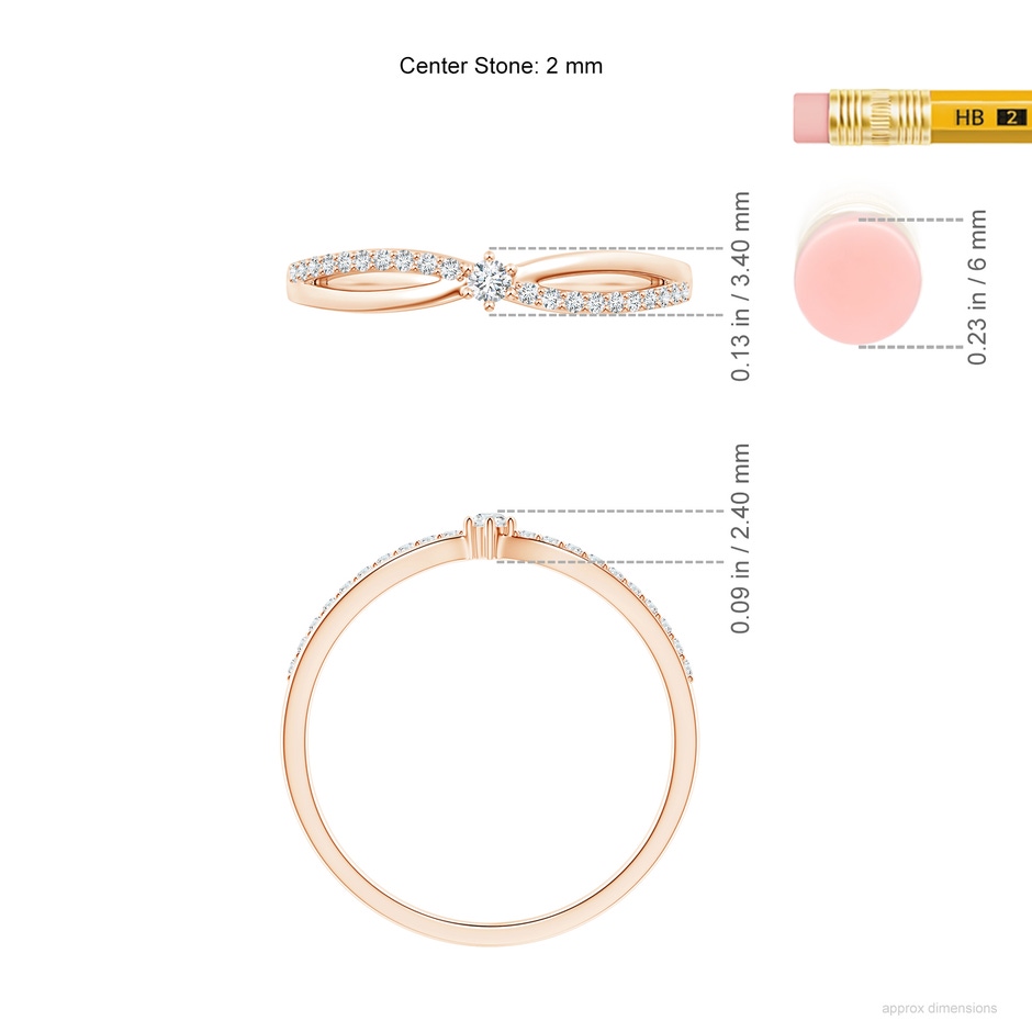 2mm GVS2 Prong Set Round Diamond Split Shank Promise Ring in Rose Gold ruler