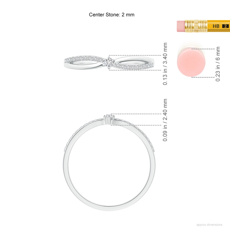 2mm HSI2 Prong Set Round Diamond Split Shank Promise Ring in White Gold ruler