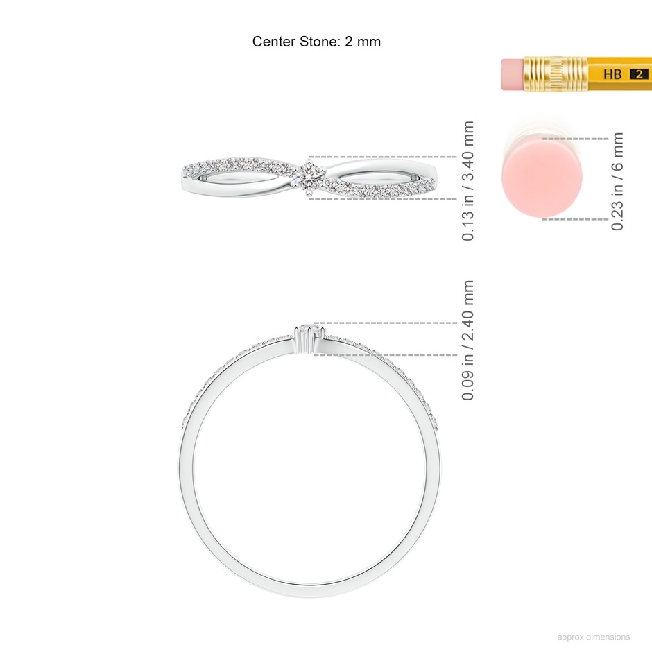 2mm IJI1I2 Prong Set Round Diamond Split Shank Promise Ring in White Gold ruler
