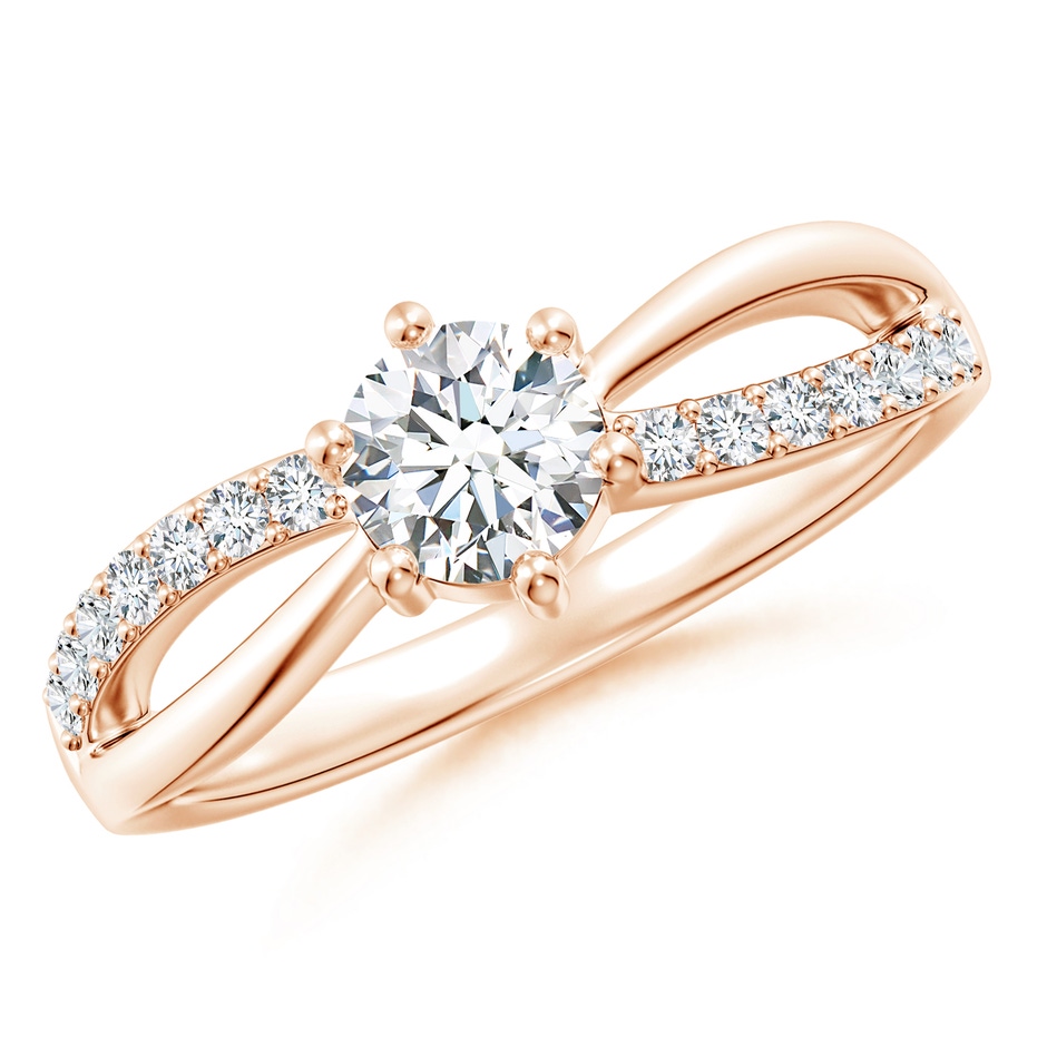 5.1mm GVS2 Prong Set Round Diamond Split Shank Promise Ring in 18K Rose Gold 