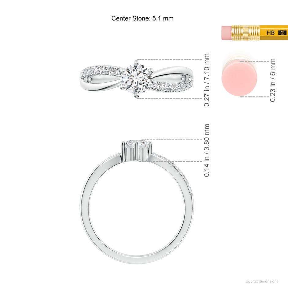 5.1mm HSI2 Prong Set Round Diamond Split Shank Promise Ring in White Gold ruler